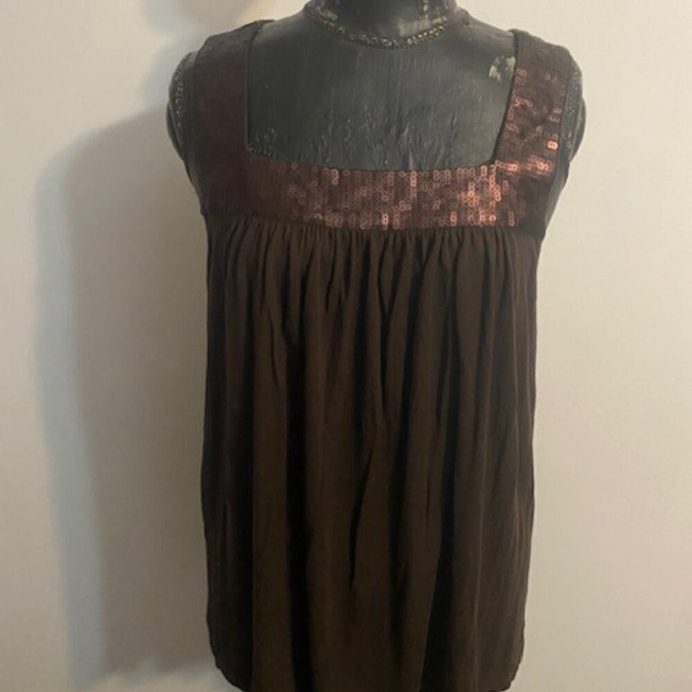 Apt 9 Stretch Brown embellished sleeveless tunic, size XL
